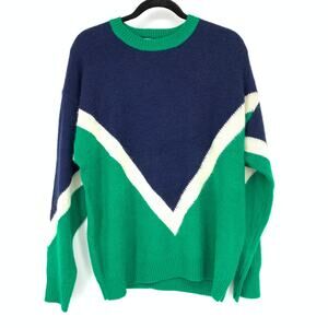 J.O.A. Pullover Crew Neck Sweater Womens Size Large Blue Green White NEW